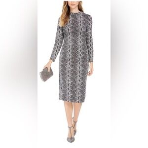 INC International Concepts Monochrome Snakeskin Long Sleeve Dress